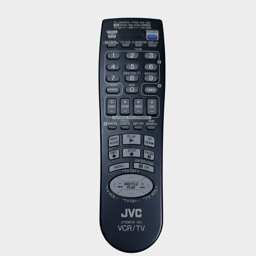 JVC LP20878-001 VCR TV Remote Control Shuttle Plus Tested Black OEM